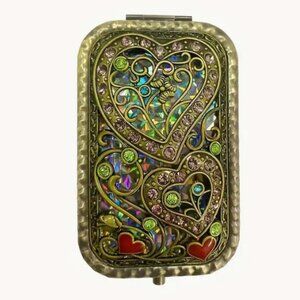 3D Flower Heart Design, Double Sided Vintage Handheld Compact Foldable Mirror